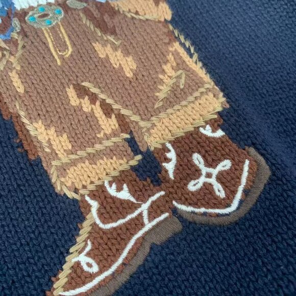 Polo Ralph Lauren Floral denim jacket with bear pattern, navy blue sweater - Picture 10 of 10